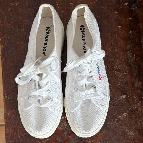 Superga Women's White Canvas Platform Sneakers size 37 - Picture 2 of 5